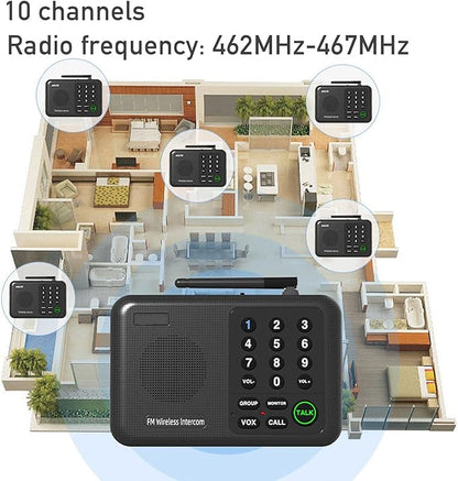 Generic Wireless Intercom System, 3 Units Set Intercoms for Home House Business Office Audio Intercom Communication, 10 Channel, 2 Mile Range 3 Stations with Monitor Function
