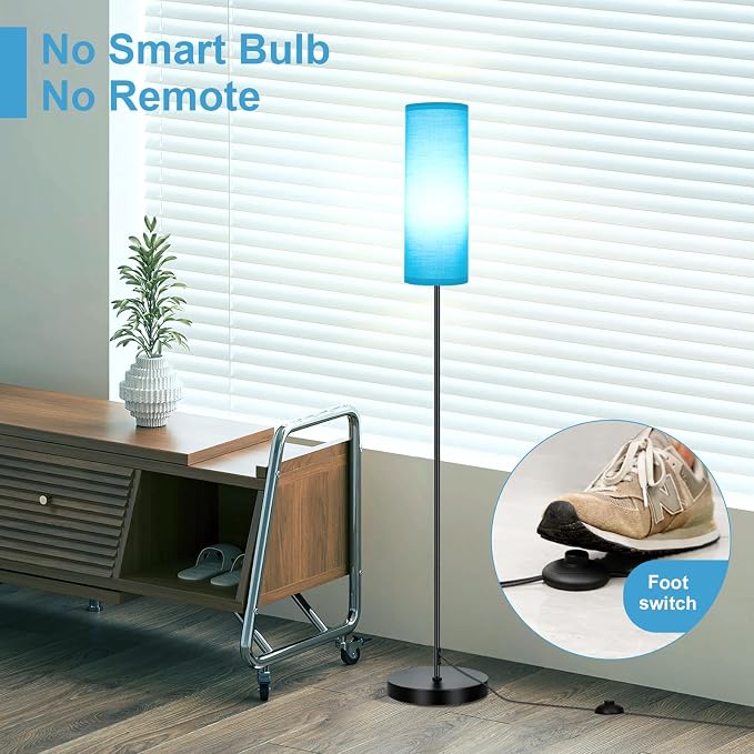 FRIDEKO HOME Floor Lamp with Turquoise Shade, Simple Design with Foot Pedal Switch, Small Tall Lamps for Living Room Bedroom, Corner Floor Stand Light with Black Pole Lamp (No Remote/No Bulb)