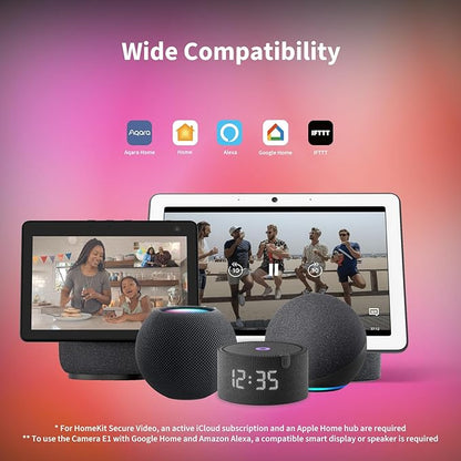 Aqara 2K Indoor Security Camera E1, Pan & Tilt, HomeKit Secure Video Indoor Camera, Two-Way Audio, Night Vision, Person Tracking, Wi-Fi 6, Plug-in Cam Supports HomeKit, Alexa and IFTTT