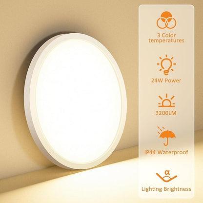 8PACK LED Flush Mount Ceiling Light Fixture, 3000K-4000K-6500K & 150W Equivalent Modern Kitchen Recessed Ceiling Lamp 24W 3200Lm 12Inch Closet Round Surface for Bathroom Laundry Bedroom Hallway