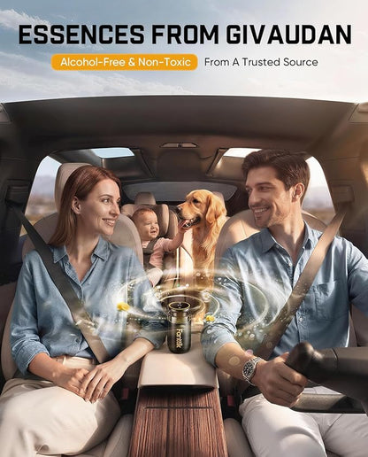 Fanttik N10 Smart Car Air Freshener, Waterless Essential Oil Diffuser with 3 Adjustable Levels and Ambient Light, Auto On/Off, 2550mAh USB-C Battery, Citrus/Woody Scents, Easy Swap Design