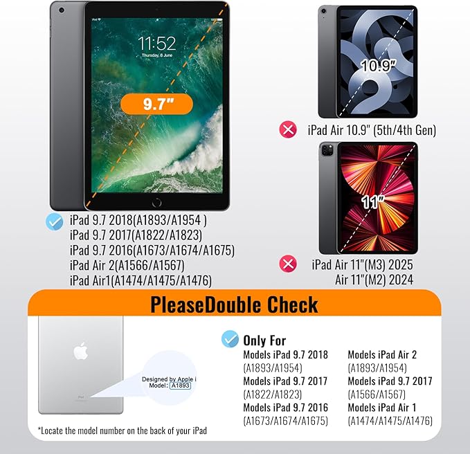 Privacy Screen Protector for iPad 6th Generation 9.7 Inch, Private Tempered Glass Film for iPad 5th Gen/Air 2/ Air 1, Touch Sensitive, Anti-Fingerprint, Case Friendly, 1 Pack