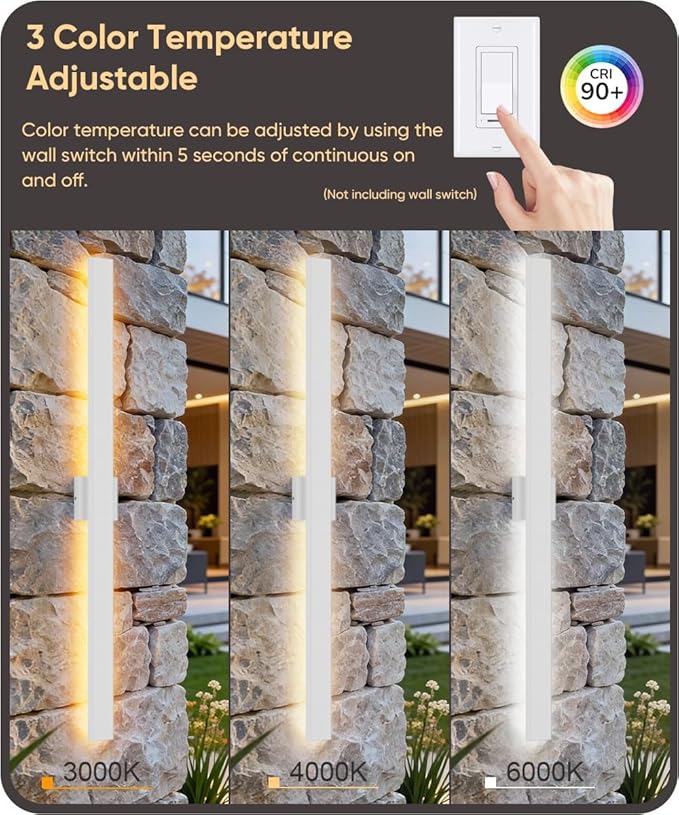 Aipsun 2 Packs Outdoor Wall Sconce, 3000K 4000K 6000K, 47.2in Modern White Exterior Light, Long LED Linear Wall Light Outside Lighting for Entrance, Hallway, Garage, Porch(3CCT)