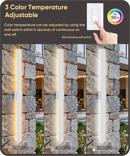 Aipsun 2 Packs Outdoor Wall Sconce, 3000K 4000K 6000K, 47.2in Modern White Exterior Light, Long LED Linear Wall Light Outside Lighting for Entrance, Hallway, Garage, Porch(3CCT)