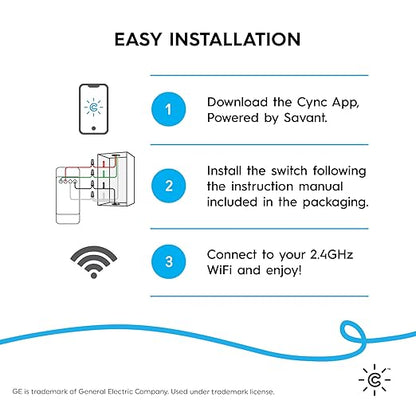 GE Lighting CYNC Smart Dimmer Light Switch + Motion Sensor, Neutral Wire Required, Bluetooth and 2.4 GHz Wi-Fi 4-Wire Switch, Compatible with Alexa and Google Home (2 Pack)