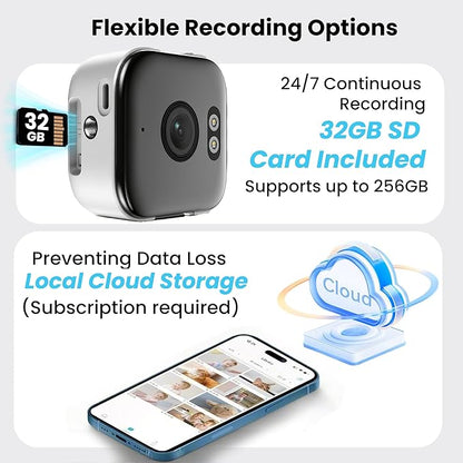 2K Window Camera with 32GB Memory Card, 5GHz & 2.4GHz WiFi Indoor Cameras for Home Security with AI Starlight Color Night Vision, AI Person & Motion Detection, Easy & Quick Install, 24/7 Recording