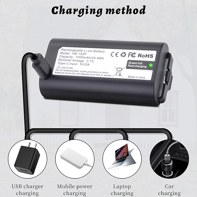Battery Replacement for myQ Smart Garage Video Keypad Alarm System, Rechargeable Battery Compatible with MYQ 18650MH1-1S2P with USB-C Charging Cable, Li-ion 3.7V 7000mah/25.9Wh