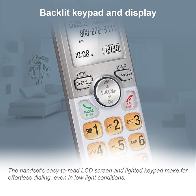 AT&T EL51303 3 Handset DECT 6.0 Cordless Home Phone Full-Duplex Handset Speakerphone,Backlit Display, Lighted Keypad,Caller ID/Call Waiting,Phonebook, Eco Mode,Voicemail Key,Quiet Mode,Intercom,Silver