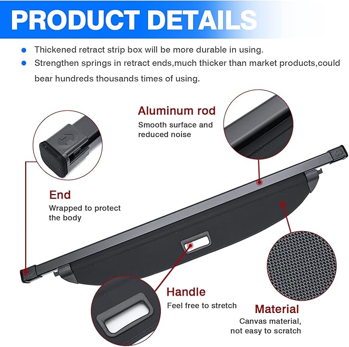 Powerty Cargo Cover for 2022-2025 2026 Hyundai Tucson Accessories, Trunk Cover Retractable Trunk Shielding Shade Cargo Luggage Cover for 2022-2026 Hyundai Tucson Black