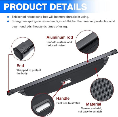 Powerty Cargo Cover for 2022-2025 2026 Hyundai Tucson Accessories, Trunk Cover Retractable Trunk Shielding Shade Cargo Luggage Cover for 2022-2026 Hyundai Tucson Black