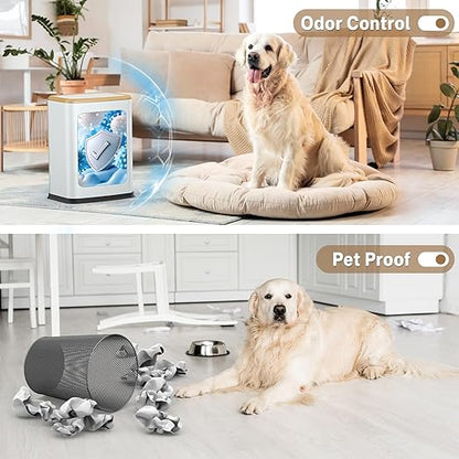 2.1 Gal Slim Bathroom Trash Can with Swing Lid, Rustproof Stainless Steel Small Garbage Can for Narrow Spaces & Toilet Side, Dog Proof Odor Control Waste Basket for Bedroom/Office, White