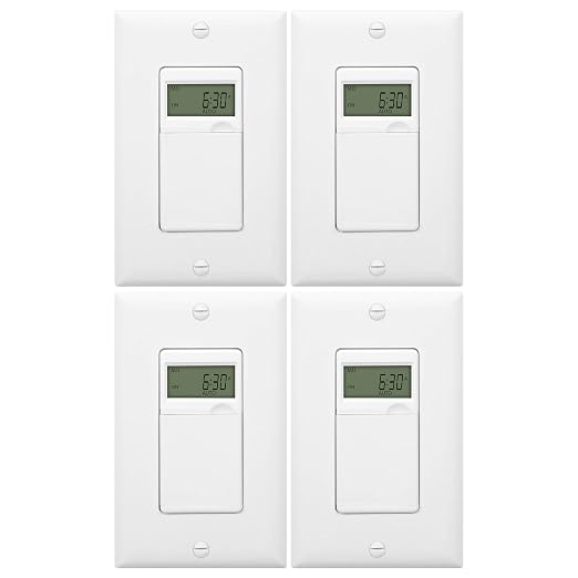 ENERLITES 7-Day Programmable Timer Switch for Lights, Fans, 4 Pack | Digital In-Wall Switch Timer with 18 ON/OFF Settings, Neutral Required, Single Pole, UL Listed