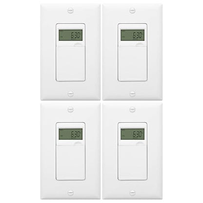 ENERLITES 7-Day Programmable Timer Switch for Lights, Fans, 4 Pack | Digital In-Wall Switch Timer with 18 ON/OFF Settings, Neutral Required, Single Pole, UL Listed