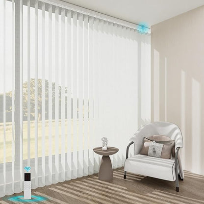 Motorized Sheer Vertical Blinds with Remote, Light Filtering Vertical Blind Sliding Door Blinds Remote Control Blinds for Sliding Glass Door Customize(Elegant White)