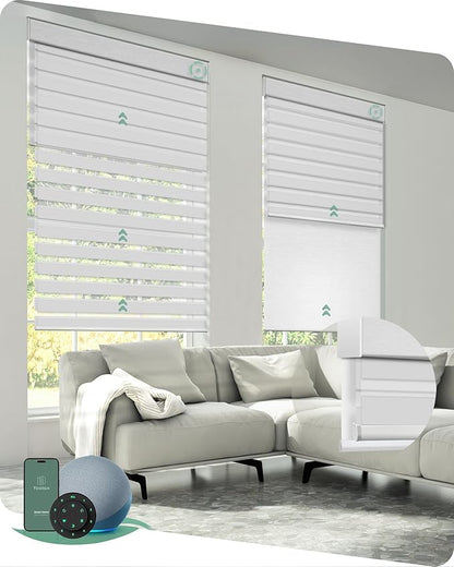 Yoolax Smart Dual Roller Shades, Motorized Blinds with Remote Smart Zebra Shades Compatible with Alexa, Blackout & Light Filtering Automatic Blinds for Windows (Zebra White)