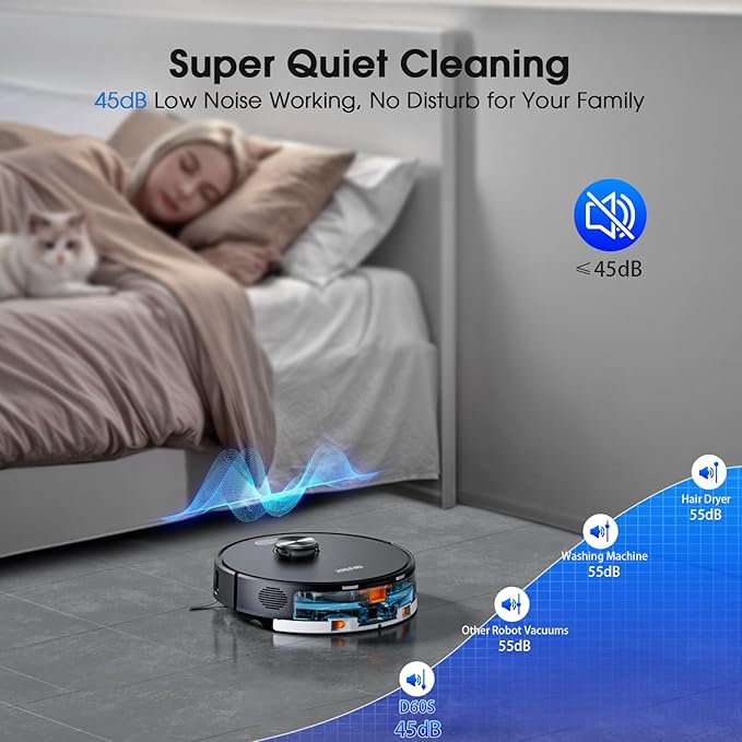 Robot Vacuum and Mop, Mapping Robotic Vacuums Cleaner with LiDAR Navigation Smart & Strong Suction, WiFi/App/Alexa/Voice Control, Obstacle Avoidance, for Home, Wood/Hard Floors, Pet Hair -Jet-black