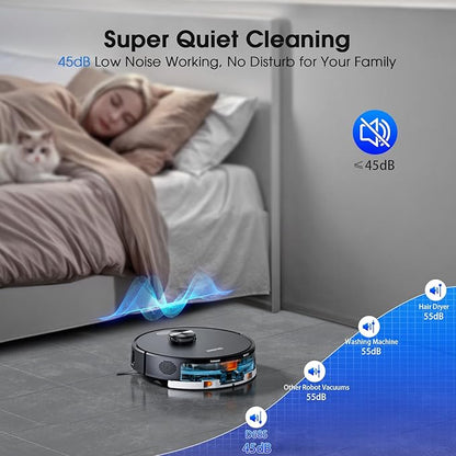 Robot Vacuum and Mop, Mapping Robotic Vacuums Cleaner with LiDAR Navigation Smart & Strong Suction, WiFi/App/Alexa/Voice Control, Obstacle Avoidance, for Home, Wood/Hard Floors, Pet Hair -Jet-black