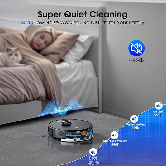 Robot Vacuum and Mop, Mapping Robotic Vacuums Cleaner with LiDAR Navigation Smart & Strong Suction, WiFi/App/Alexa/Voice Control, Obstacle Avoidance, for Home, Wood/Hard Floors, Pet Hair -Jet-black
