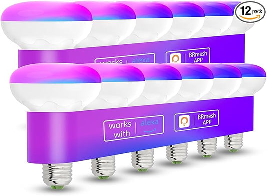 12 Pack BR30 LED Recessed Can Light Bulbs, 16 Million RGB Color Changing, BRmesh APP Bluetooth Control, 2700K-6000K Tunable White, E26 Base 10W 900LM (75W Equiv.), Fits 5"/6" Indoor Cans Only