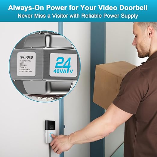 24V 40VA Doorbell Transformer for Ring Video Doorbells, Compatible with Ring, Nest Hello, Wyze and Eufy Video Doorbells, Power Supply for Nest, Ecobee, Sensi and Honeywell Thermostat