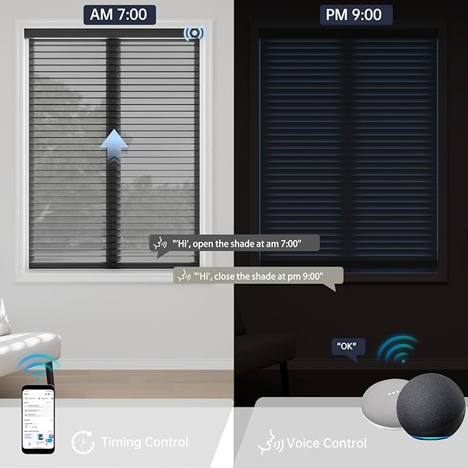 Motorized Sheer Shades with Remote, Automatic Dual-Layered Shades for Windows, Smart Light Filtering Blinds Compatible with Alexa, Custom Size (Light Filtering Drizzle Black)