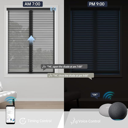 Motorized Sheer Shades with Remote, Automatic Dual-Layered Shades for Windows, Smart Light Filtering Blinds Compatible with Alexa, Custom Size (Light Filtering Drizzle Black)