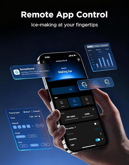 GoveeLife Smart Countertop Ice Maker 2 Pro, 3 Mins 9 Ice Cubes with 3 Sizes | 47lbs Daily, 40dB Quiet, Smart Pre-Cooling, App & Voice Control, Self-Clean, Dual Water Tanks for Home, Coffee, Party, Office