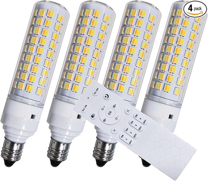 Smart Light Bulbs E11 LED Remote Control- Dimmable 7W(75W Equivalent) 800Lm-Tunable Color Temperature (2700K- 6500K) CRI 80+, 2.4GHz - No App or Wi-Fi Required- 4 Bulb & Remote