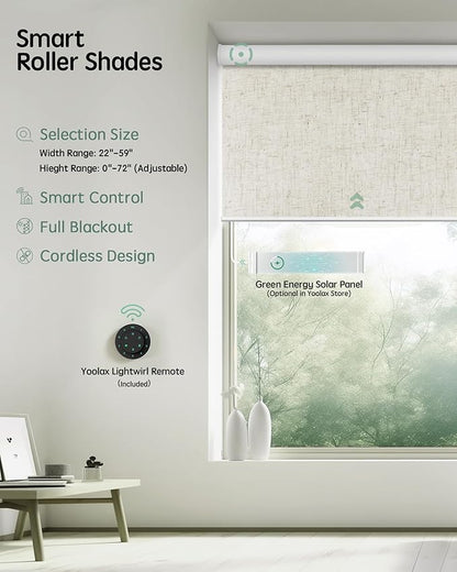 Yoolax Motorized Blinds with Remote, 100% Blackout Smart Blinds for Bedroom Home Office, Automatic Roller Window Shades Work with Alexa Voice Control, with Valance (Linen Beige, 32" W x 72" H)