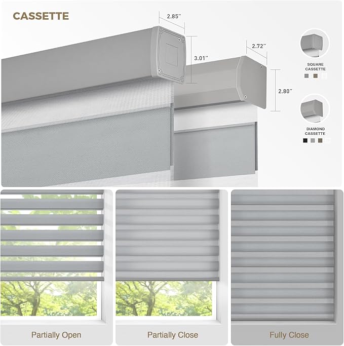 HeyBlinds Motorized Zebra Blinds with Remote, Smart Cordless Electric Zebra Shades for Indoor Windows Compatible with Alexa Google & Homekit, Custom Size (Simple-Gray LF)