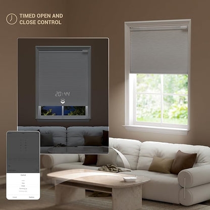 No Drill Motorized Cellular Shades, Cordless Blackout Honeycomb Blinds for Windows, Smart Automatic Blinds Compatible with Alexa/Google Home/Smarthings, Beige