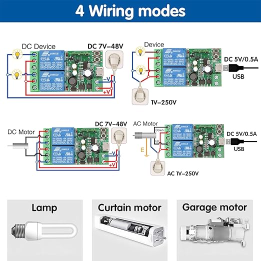 DieseRC 2x2 Channels WiFi Smart Switch with 1x Bluetooth Transmitter, DC 5V 12V 24V Passive Output Relay Module Ewelink APP WiFi Control Compatible with Alexa/Google Home, Inching/Self-Locking Switch