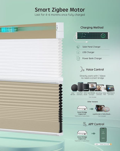 Yoolax Smart Motorized Day and Night Cellular Shades with Remote, Top Down Bottom Up Blinds Compatible with Alexa, Blackout and Light Filtering Honeycomb Blinds (Coffee)