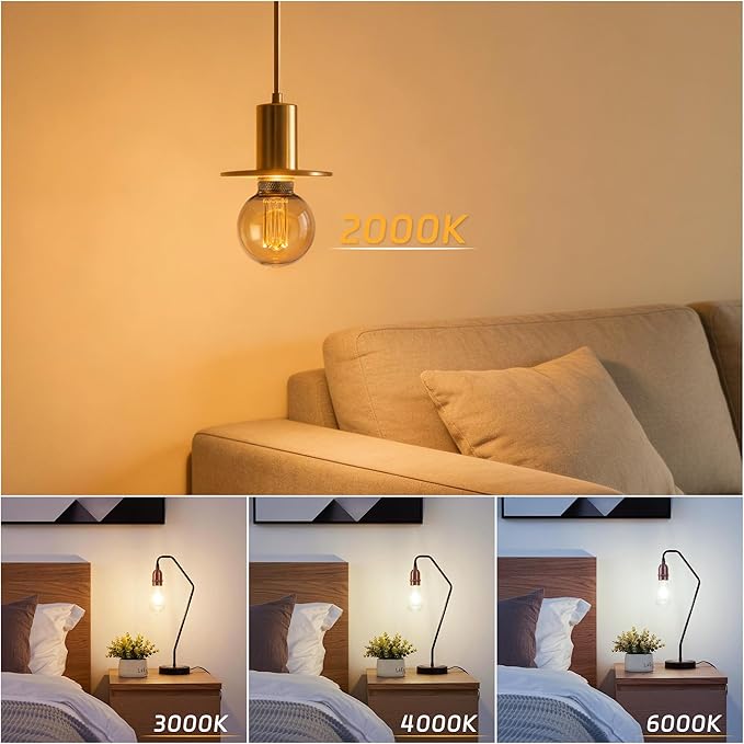 Globe Edison LED Light Bulb, Vintage Decorative Dimmable Bulb, Small Round Glass Cover, 3.5W Low Lumen Eye-Caring Soft Dim Lighting for Mood(Not Daylight White), E26 Medium Base, Amber RN G80
