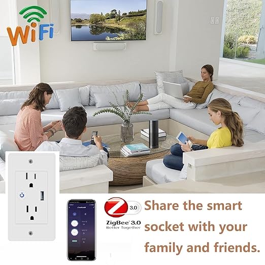 Jinvoo ZigBee Smart Outlet 16A 2 AC Individual switches 1 USB Charger Works with Philips HUE SmartThings Echo Google Assistant hub Required 2 Pack