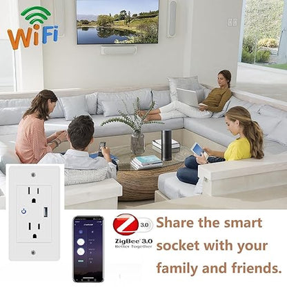 Jinvoo ZigBee Smart Outlet 16A 2 AC Individual switches 1 USB Charger Works with Philips HUE SmartThings Echo Google Assistant hub Required 2 Pack