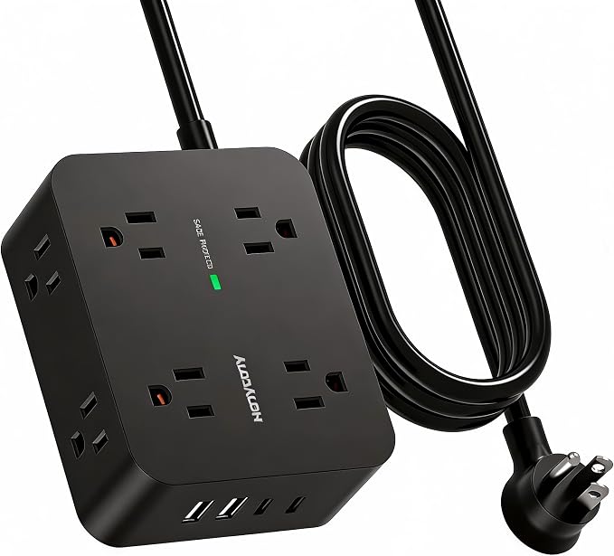 Power Strip Surge Protector, Extension Cord with 8 Widely Spaced AC Outlets