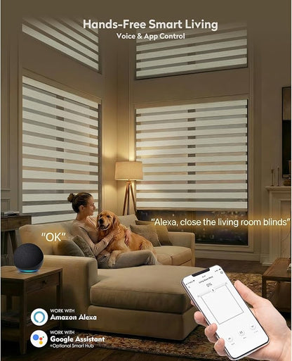 ACMEART Motorized Zebra Blinds,Smart APP & Remote Control Light Filtering Zebra Shades,Compatible with Alexa,Custom Size Electric Window Blinds for Home Office (Jacquard Light Beige)