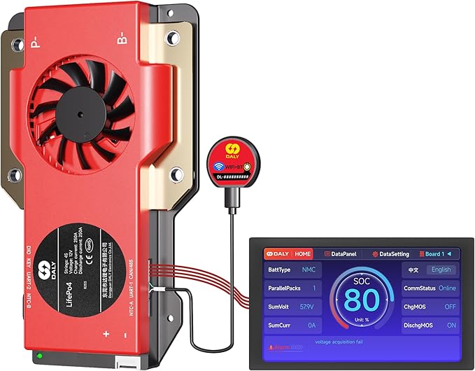 DALY BMS 12V 4S 250A Display - Smart BMS with 4.3 Inch LCD Touch Screen WiFi Bluetooth Module Supports RS485 CAN for 12V LiFePO4 RV Campers Boating Overlanding Home Energy