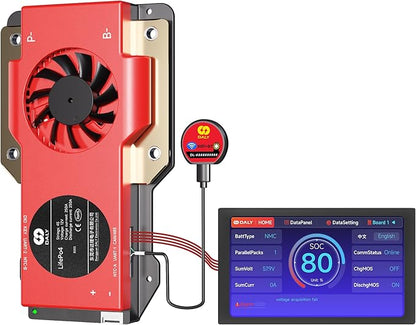 DALY BMS 12V 4S 250A Display - Smart BMS with 4.3 Inch LCD Touch Screen WiFi Bluetooth Module Supports RS485 CAN for 12V LiFePO4 RV Campers Boating Overlanding Home Energy