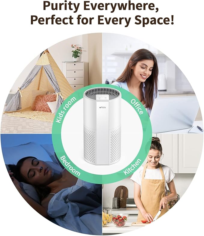 Afloia Air Purifier for Home Bedroom Up to 1076 ft², 4 Stage Filter with Washable Pre Filter for Pets, Quiet Operation, Removes Pet Dander, Hair, Pollen, Dust, Mold, Allergies and Smoke, Pluto White