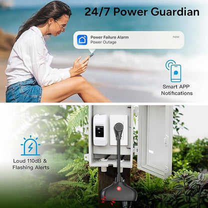 WiFi Power Failure Alarm, Smart App Alerts & 110dB Siren & Indoor / Outdoor Use for Freezer, Sump Pump, Aquarium, Greenhouse, Pond Pump
