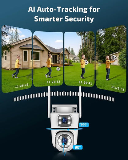 OHWOAI Dual View Wireless Outdoor Security Camera, 2.4G/5G WiFi PTZ Surveillance Cameras with Color Night Vision for Home Security
