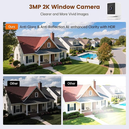 Window Camera, 3MP 2K Indoor Cameras for Home Security with Mounting Sticker,AI Color Night Vision, Person & Motion Detection,Support 2.4GHz & 5GHz WiFi