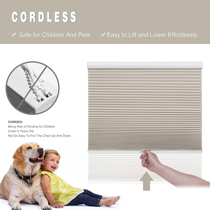Changshade Custom Blinds Cellular Shades Blackout Cordless for Indoor Windows, Honeycomb Blind Room Darkening Black Out Shade for Bedroom, Bathroom, Nursey, Heat Light Blocking Easy Install, Beige