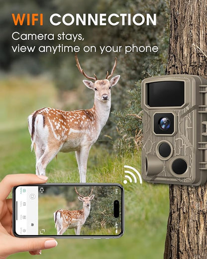 Punvoe Trail Camera WiFi 4K 64MP with 64GB Memory Card 8 Batteries and Night Vision Ip67 Waterproof 130°Wide Angle 0.1s Trigger Speed, Suitable for Outdoor Wildlife Detection, Monitoring Game Cam