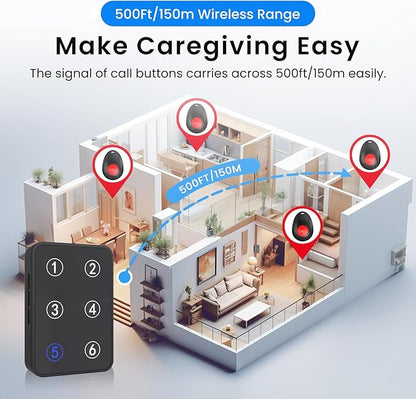 CallToU Wireless Call Button Caregiver Pager Nurse Call System for Elderly /Patients at Home /Hospital with Voice Announcements and LED Number Display (6 Waterproof Call Button & 1 Receiver)