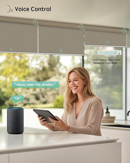 Yoolax Motorized Blinds with Remote, 100% Blackout Smart Blinds, Waterproof Motorized Shades Work with Alexa, Google, Apple Homekit, Custom Electric Shades Voice Control (Vinyl Light Coffee)