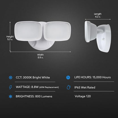 Feit Electric LED Security Light Outdoor, 28W LED Waterproof Flood Light, 2 Head, Wall Mount, Switch Operated, 2000 Lumens, 5000K Daylight, 50,000 Hour Lifespan, White, S9DFL/850/WH