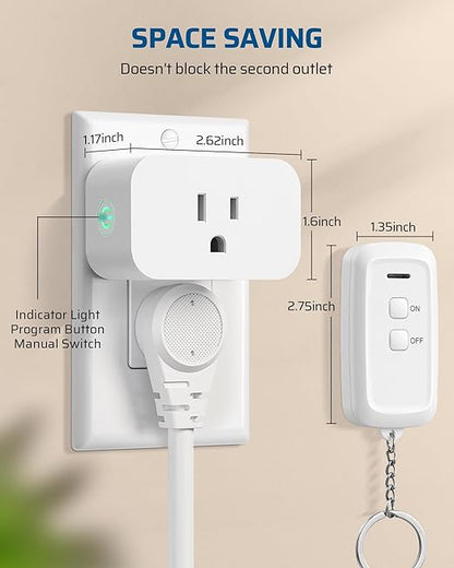 DEWENWILS Remote Control Outlet, Indoor Remote Outlet with 2 Remotes, 100FT Range, 15A/1875W, Remote Outlet Switch for Lights/Fans, Floor Lamp, Bedside Lamp